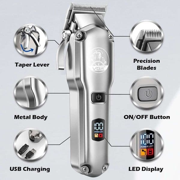 VGR Hair Clippers And Trimmers Set Professional, T-Blade Zero Gapped Bread Trimmer, Cord/Cordless Haircutting Kit, Rechargeable LED Display, Gift For Men