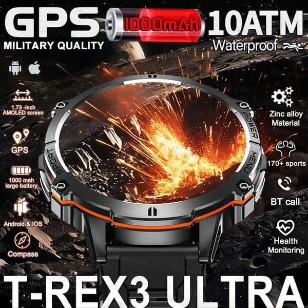2025 New Outdoor Military Smart Watch Men 173 AMOLED IP69K 10ATM Waterproof 1000mAh Super Large Battery BT Call Watches MenM251117