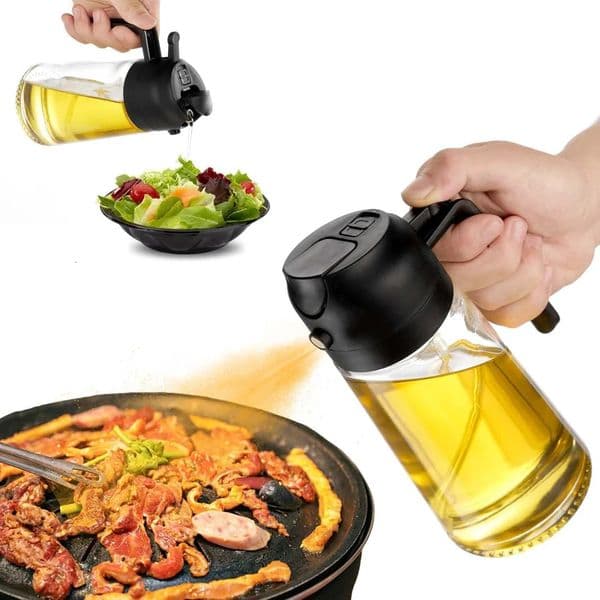 Oil Sprayer for Cooking 2 in 1 Spray Pour Olive Oil Dispenser 470ml Glass Spray Oil Bottle Kitchen Gadgets 251114