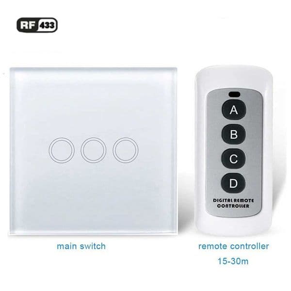 1/2/3gang RF 433 433Mhz wall light touch switch w/ tempered glass panel RF433 wireless remote controller NO Neutral lineW251117