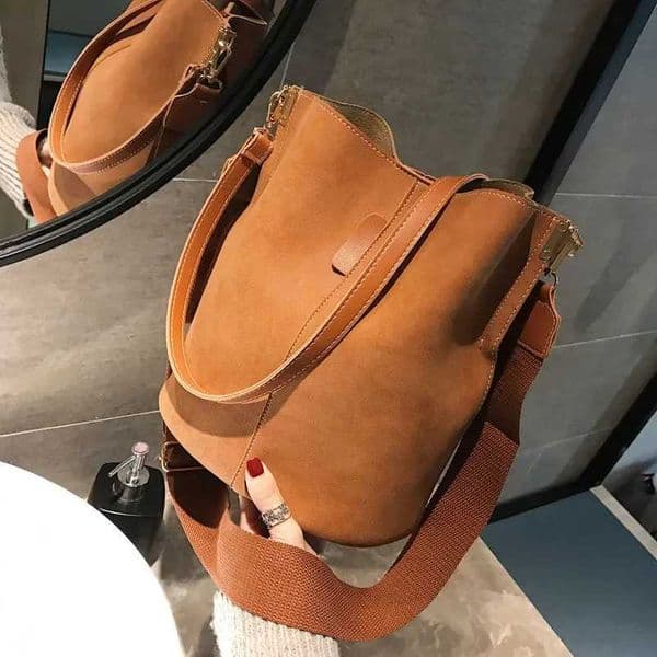 Frosted Leather Bucket Bag For Women Vintage Bucket Bag Ladies Handbag Casual Satchel Bag Adjustable Straps Retro MinimalistW251117