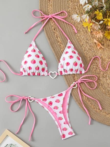 Bikini pink bikini push up mini Bikini womens strawberry swimsuit 2piece thong swimsuit ious beachwear 250414Z