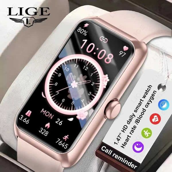 LIGE New Fashion Smart Watch Ladies Call Reminder Blood Oxygen DIY Custom Dial Sports Bracelet Waterproof Men Smartwatch WomenM251117