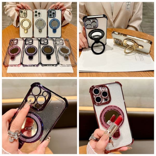 Bling Mirror Magnetic Wireless Charging Cases For Iphone 17 Air 16 Pro Max 15 14 Plus 13 12 11 Glitter Fine Hole Camera Lens Diamond Soft TPU Plating Chromed