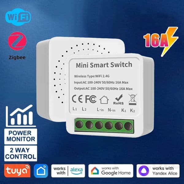 16A/20A Tuya Wifi / Zigbee Mini Smart Switch Support 2-way Control Smart Life APP Works With Alexa Google Home Yandex AliceW251117