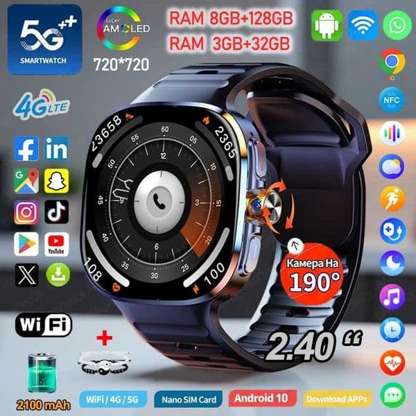 5G/4G Full Network Smart Watch 240 inch Big Screen HD 900W Video Call 8GB128GB RAM 2100mAh Google Play WIFI GPS SmartwatchBoxM251117