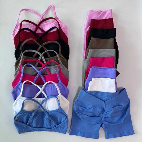 2 Pieces Set For Woman Clothes Seamless Scrunch Shorts Set Backless ktp Sports Bra Workout Top Gym Set Outfits T251117