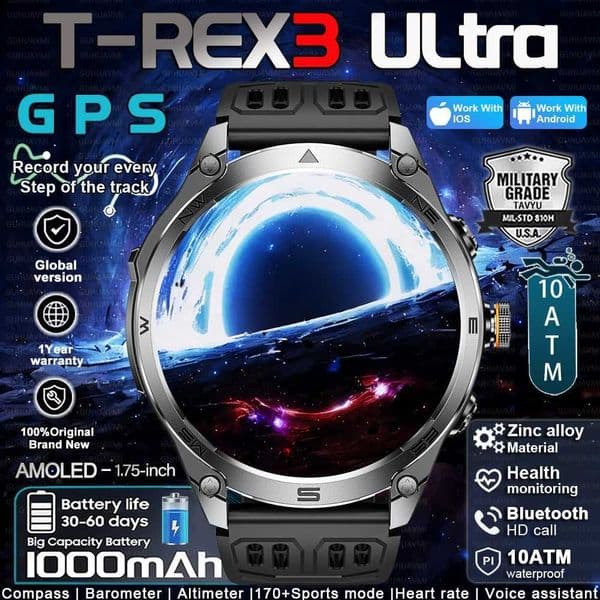 2025 New Military Smart Watch 1000Mah Battery GPS Compass 10ATM Waterproof Tactics Sport Flashlight BT call Smart Watch For MenM251117