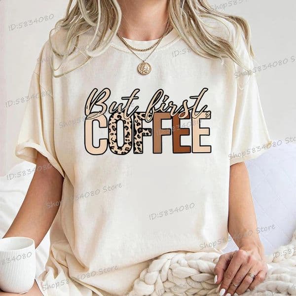 Printing T-shirts for coffee enthusiasts but first of all printing T-shirts for coffee leopards staff collars leopard coffee graphic T-shirts 250410