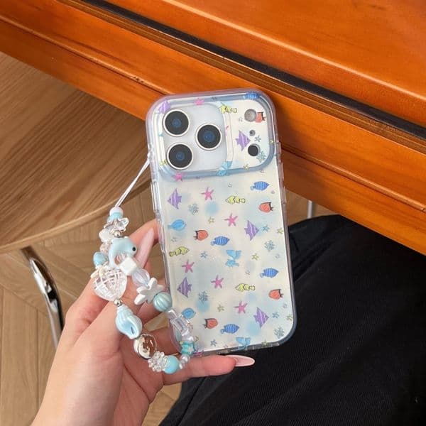 Full Screen Underwater Creatures Phone Case Compatible with iPhone 17/16 Pro Max Cartoon Bracelet Case iPhone 15/14 Pro