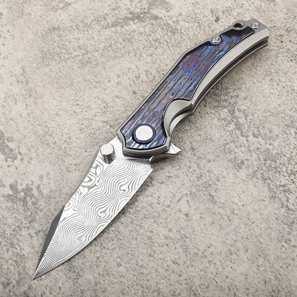 A1121 knife Flipper Knife Rw34 VG10 Damascus Steel Drop Point Blade CNC TC4 Titanium Alloy with Zirconium Handle Ball Bearing Folding Knives