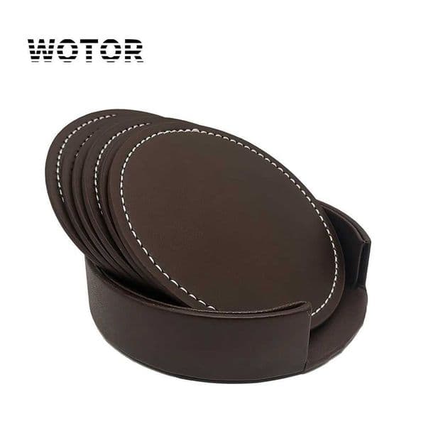 2026 New WOTOR 6 Piece Leather Coaster Solid Color Round Square Waterproof Insulation Pad Tea Coffee Cup Bar Counter Home Decoration