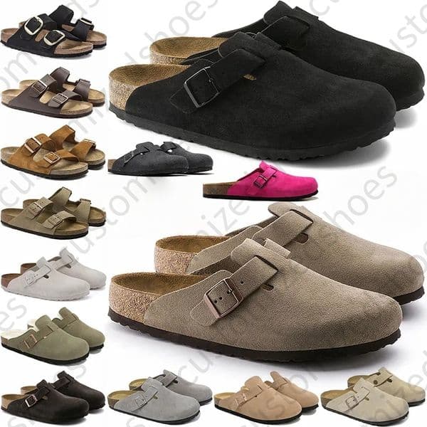 slippers for women men slides Slides slippery elm designer slippers clogs suede leather mules stylish slides outdoor comfortable sandals black brown sand grey 35-46