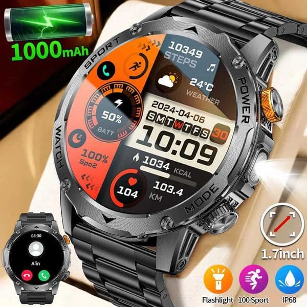 LIGE New Military Outdoor Sport Smart Watch Men Flashlight IP68 Waterproof 17 HD Wireless Call Smartwatch 1000mAh Big BatteryM251117