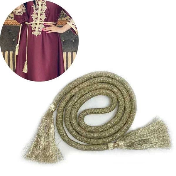 180cm Golden Silk Tassel Belt for Women Muslim Decorative Waist Rope for Women Abaya Dress Fashion Accessories DubaiXJ250417