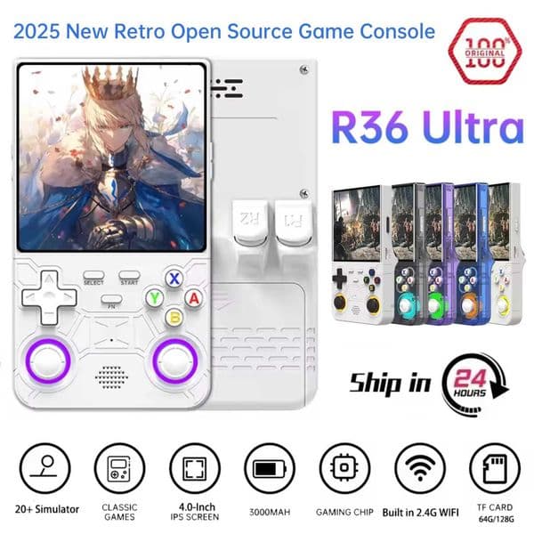 R36 Ultra Retro Handheld Game Player 24G WiFi Open Source Retro Pocket Game Console 64G/128G Up to 20000 Games Video PlayersW251118