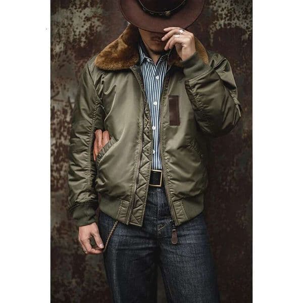 B15 Bomber Men Winter New Vintage Ameki Zip Multi-Pocket Flight Jacket Suit With Detachable Fur Collar Cotton Clothes
