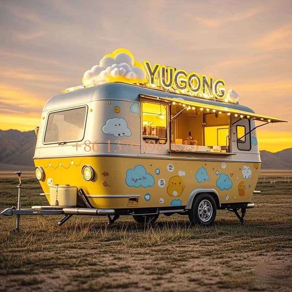 Compact Mobile Food Vendor Cart with Battery-Powered Lighting, USB Charging Ports & Digital Menu Board, Modernizing Street Sales