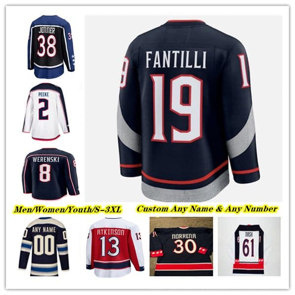 #38 Boone Jenner Kirill Marchenko Ice Hockey Jersey BlueJackets Charlie Coyle Sean Monahan Adam Fantilli Mathieu Olivier Dmitri Voronkov Zach Werenski Sean Monahan
