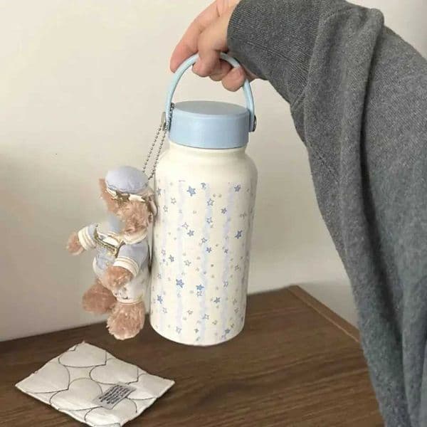 New 900ml Vacuum Cup Puppy Blue Star Insulated Water Bottle Portable Stainless Steel Thermal Car Cup Y251118