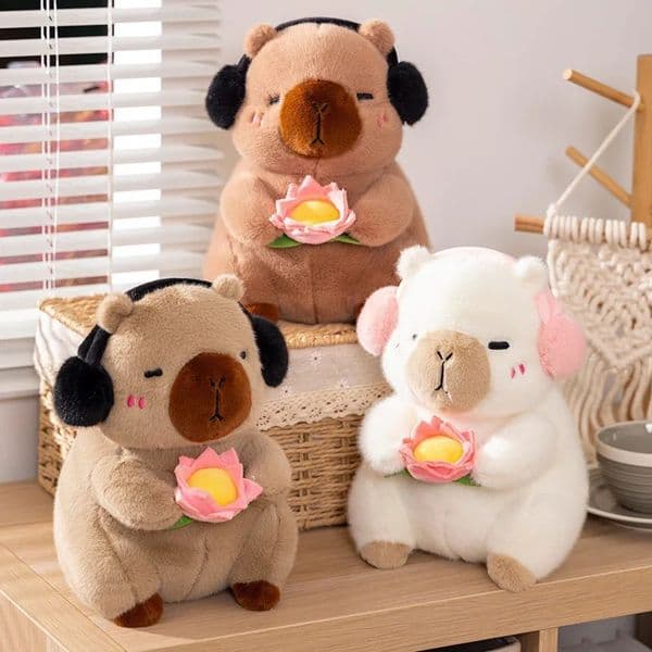 1 Piece Cute Capybara Plush Toy Stufed Animals Capybara Soft Doll Hold Flower Kids Toys Birthday Gift 250418