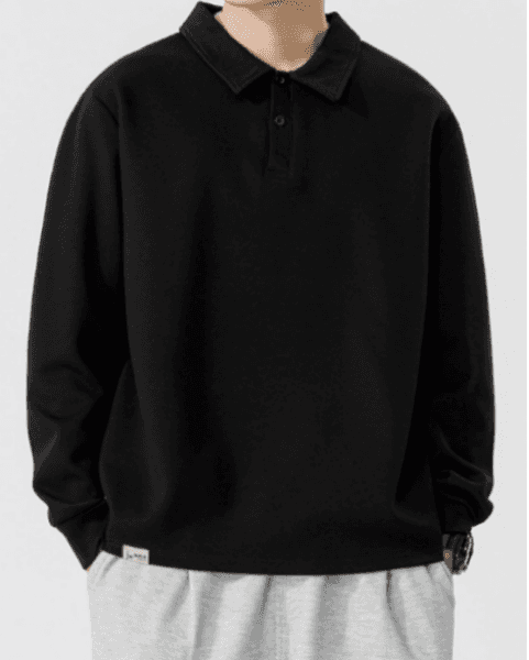 157 Men Long-sleeved Autumn and Winter Heavy Loose Solid Color Lapel Youth Casual
