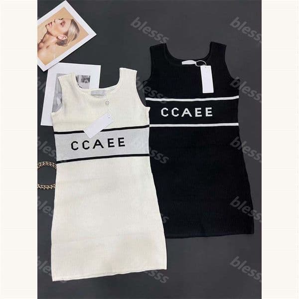 Letter Knitted Jacquard Dress Women Designer Clothes Tank Top Skirt Luxury Dresses -8 Sexy Black White Dress Classic Brand DPD2504181
