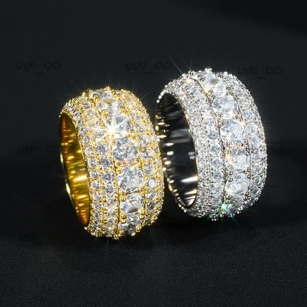 Wholesale Prices for Trendy Jewelry Hot Selling 5 Row Hip Hop Rap Style Brass 5a Moissanite Rings Plated with 18k Gold