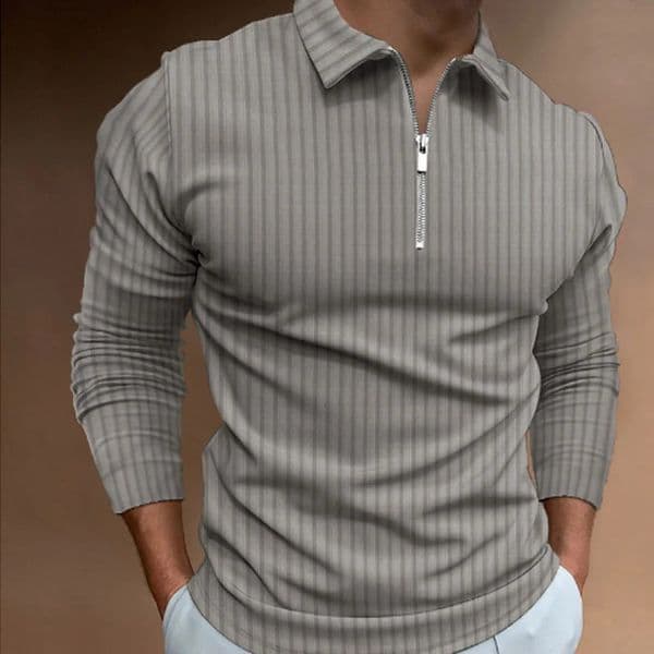 Spring and summer mens mini elastic zipper business lapel polo 3D digital printing casual dark long sleeved shirt 250411Z