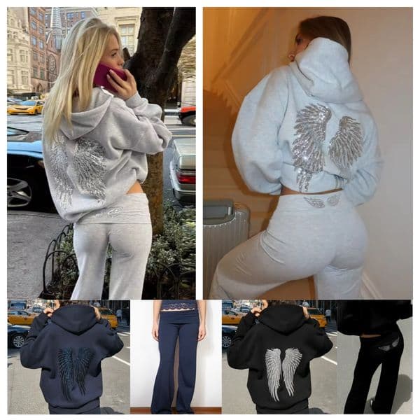 Embroidery Women's Hoodies High Street Light Colored Gothic Sequined Wing Design Hooded Sweatshirt Korean Fashion Minimalist Jacket Couple's Sports