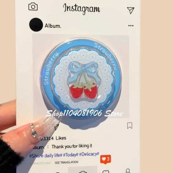 Korean Cute Cartoon Bowknot Strawberry Magnetic Holder Phone Stand Griptok Grip Tok Support For iPhone For AccessoriesM251118