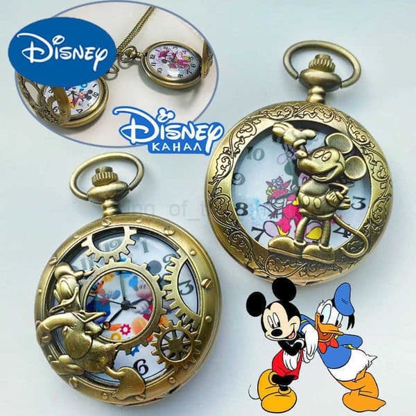 Disney Mickey Mouse Quartz Flip Cover Pocket Watch Kids Hanging Table Flip Cover Vintage Pendant Watches Popular Jewelry Gifts W20250418