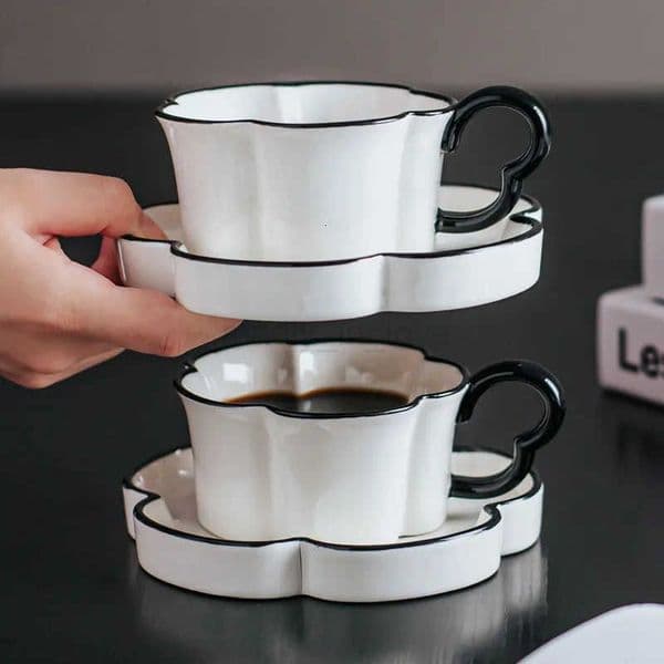 Coffee Mug Ceramic Latte Cup with Saucer Elegant Afternoon Tea Set