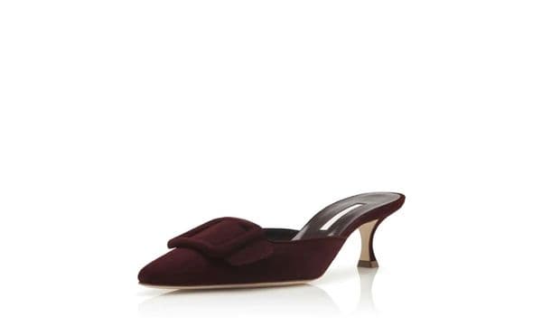 Fashion Brand Women Sandals Pumps MAYSALE Burgundy Suede Kitten Heel Mules High Heels Italy Amazing Slingback Pointed Toes Designer Evening Dress Sandal Box EU 35-43