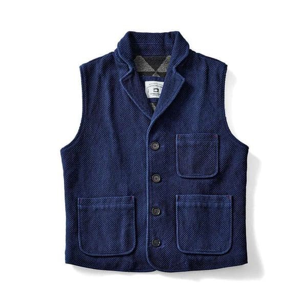 England Retro Indigo Jacket Men Heavy Cotton Thick Lapel Multi-Pockets Blue Dyed Vest Autumn Fashion Casual Cardigan Coat