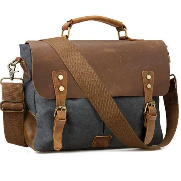 Vintage leather+canvas mens briefcase business bag combination mens office bag mens canvas briefcase accessories briefcase handbag Z250418