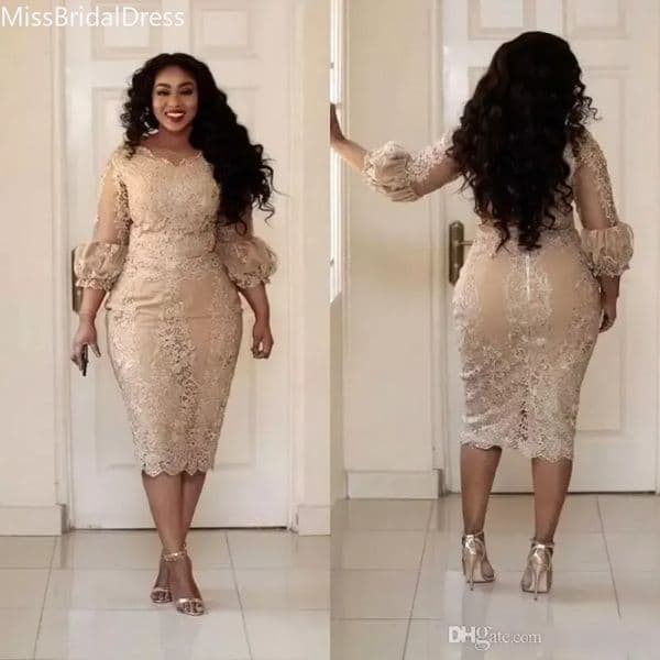 Elegant Plus Size Champagne Mother of the Bride Groom Dresses Lace Applique 3/4 Sleeves Tea Length Wedding Guest Gowns Formal 1118