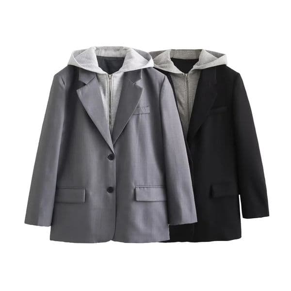 Womens Fashion n Single breasted Long sleeved Hooded Panel Casual Set Coat 250418BJ