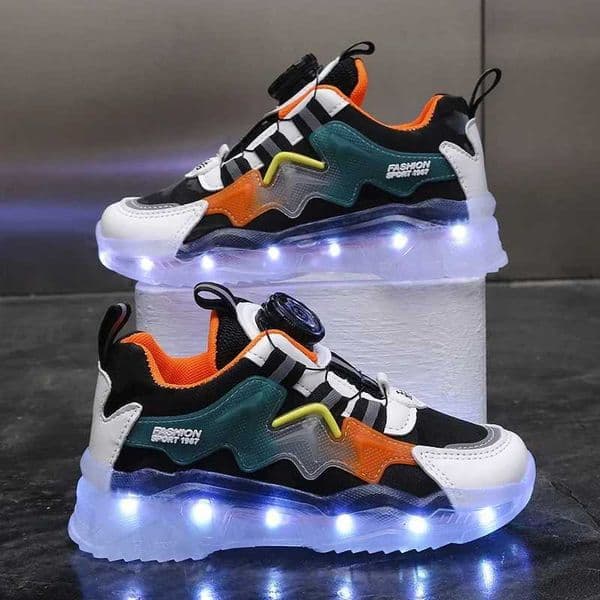 Swivel Buckle Child Casual Shoes Can Shine Light Children High-elastic Sport Shoe Trendy Kid Sneakers Wear-resistant Boy Sneaker W251118