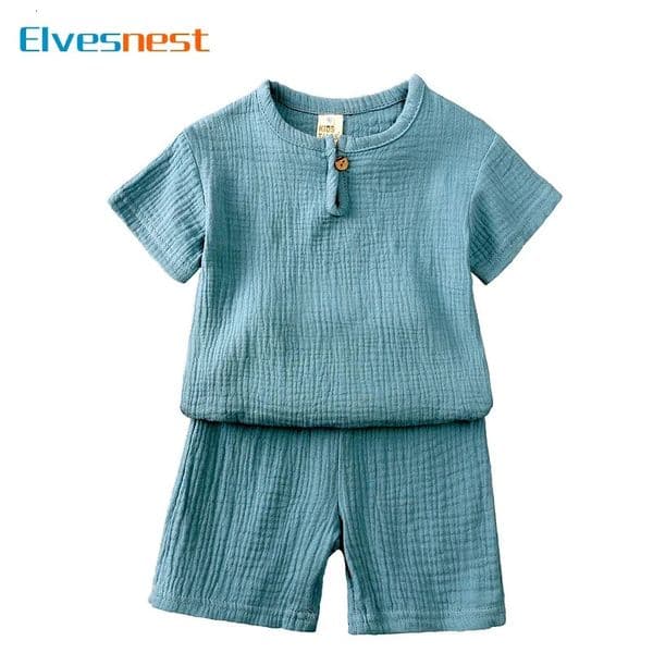 Cotton Linen Kids Clothes Girls Outfit Summer Boy Clothing Sets Solid Color Short Sleeve Tops Shorts Children Clothing 2-7 Years 250418