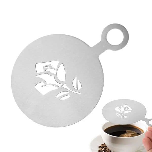 Coffee Stencils 4.72 Inch Stainless Steel Cappuccino Stencil Decorative Coffee Latte Art Molds with Snowflake Rose Heart Pattern 250414BJ