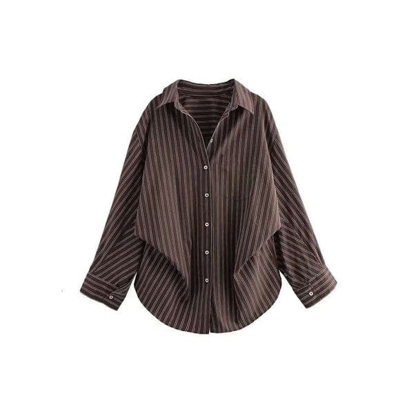Willshela Women Fashion Striped Pleated Single Breasted Blouse Vintage Lapel Neck Long Sleeves Female Chic Lady Shirts