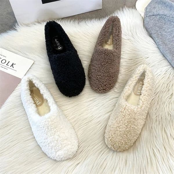 Lambwool Moccasins Femme Winter Cotton Shoes Women Warm Plush Loafers Comfy Curly Sheep Fur Flats Woman Large Size 40-43 241204