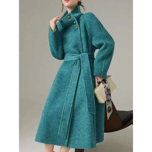 Double Sided Wool Thick Coat For Women Stand Collar Button Long Sleeve Lace Up Coats Autumn Winter New Tide