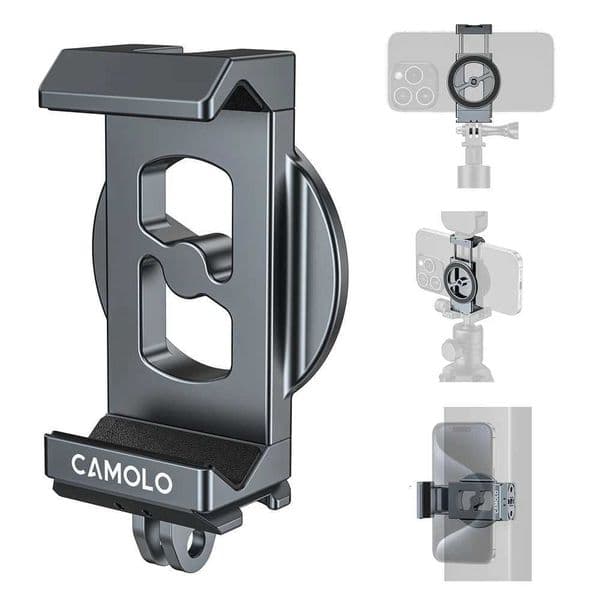 3-in-1 Metal Phone Tripod Mount w Arca /1/4 / Interface Action Camera Adapter Phone Holder Clamp for iPhone 16 -12 M251118