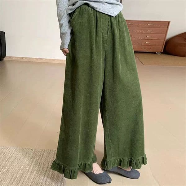 Korean Corduroy Thick Wide Leg Women Autumn Winter Office Lady Straight Fashion All-match Casual Pants Trousers Clothes 251113BJ