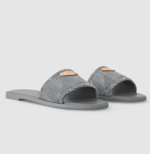 Casual-chic style Women Slide Lily Flat Denim Blue Pink Grey Mule Soft Leather Flip Flop Lightweight Lady Beach Slippers Daily Wear Walking EU35-43