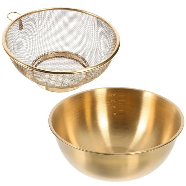 2Pcs Stainless Steel Colander Bowl Set Kitchen Strainer Washer Drainer Basket Vegetable Fruit Rice Draining Fine Mesh Sieve 251114