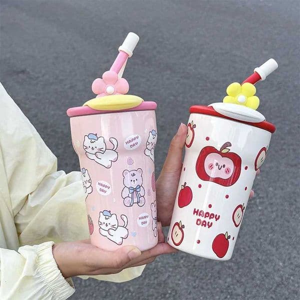 1pc Cute Cat Insulated Water Cup 690ML Desktop Anti-Slip Straw CupDual-Drinking Coffee Mug C260128