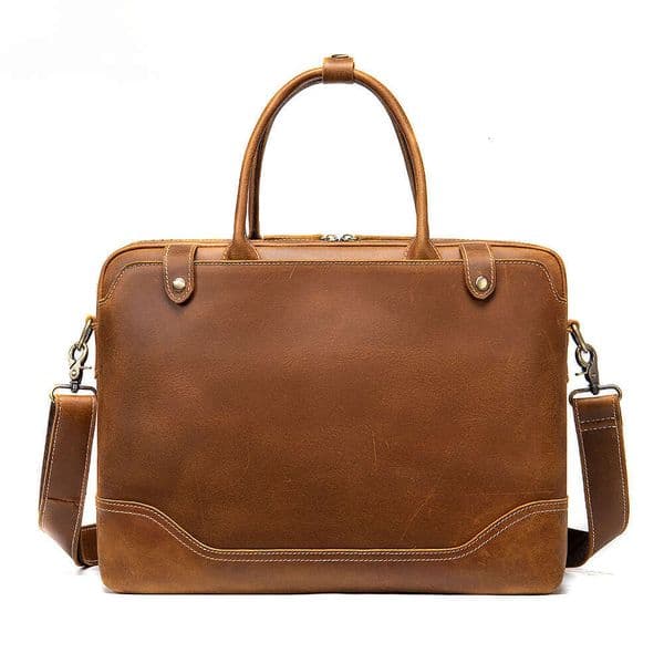 European And American Cross Border Crazy Horse Briefcase Men S Genuine Leather Laptop Retro Casual Top Layer Cowhide Crossbody Bag High Quality Luxury Bag